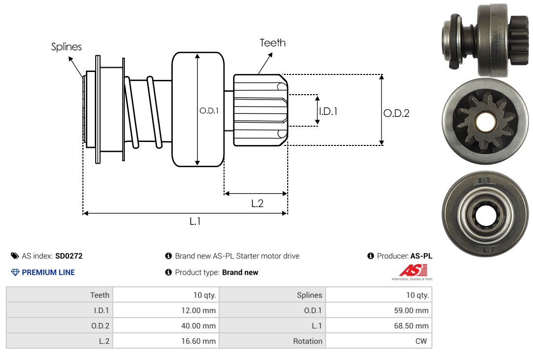Freewheel Gear, starter - SD0272 AS-PL