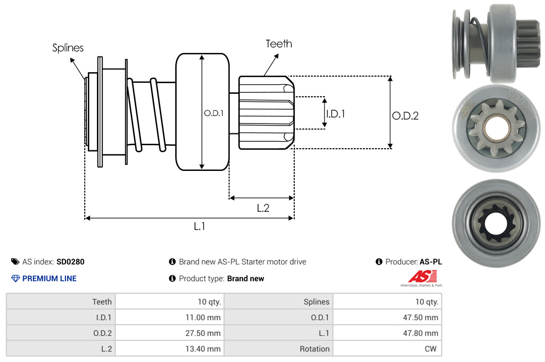 Freewheel Gear, starter - SD0280 AS-PL