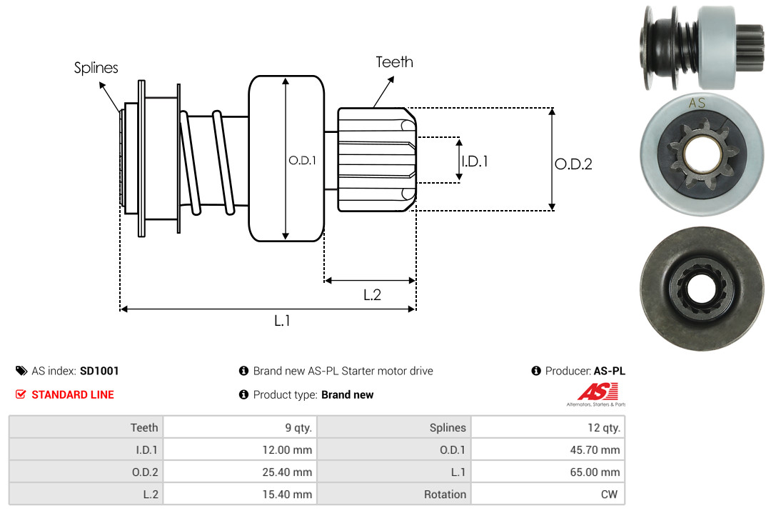 Freewheel Gear, starter - SD1001 AS-PL