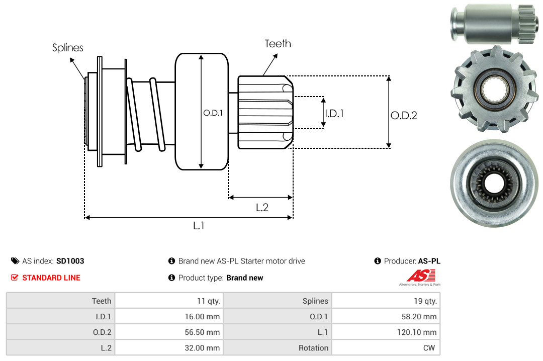Freewheel Gear, starter - SD1003 AS-PL