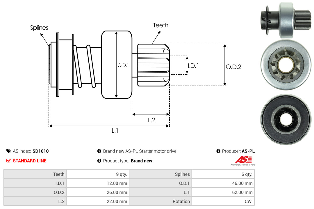 Freewheel Gear, starter - SD1010 AS-PL