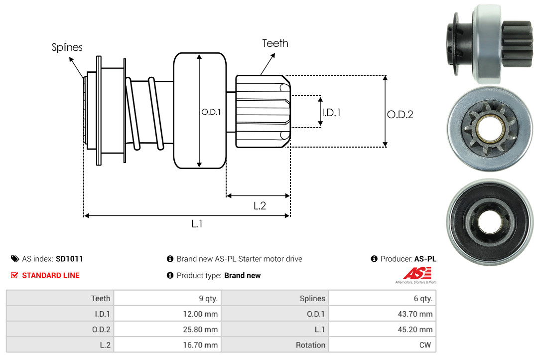Freewheel Gear, starter - SD1011 AS-PL