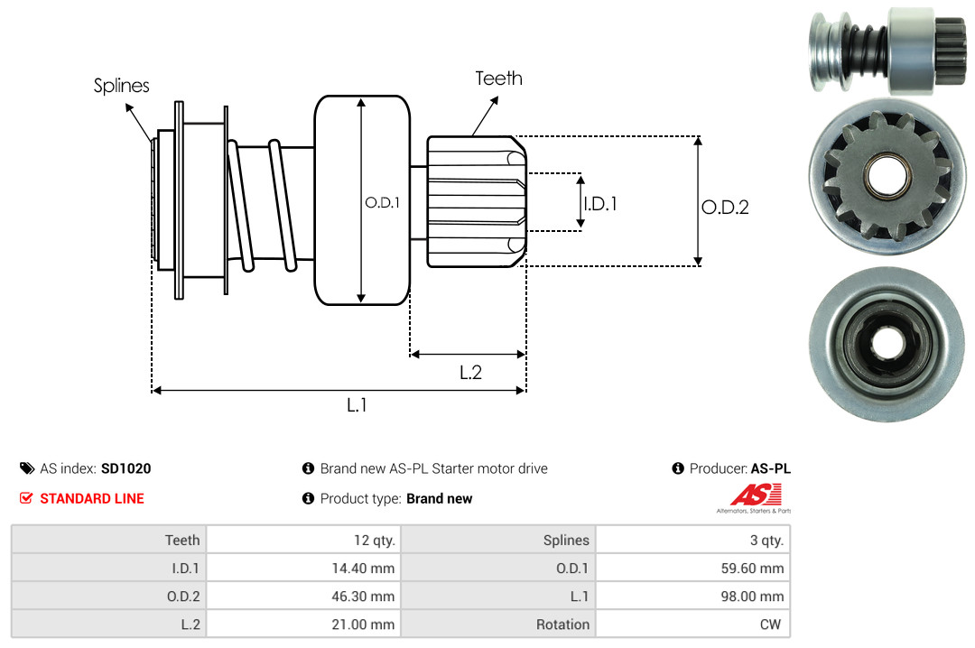 Freewheel Gear, starter - SD1020 AS-PL