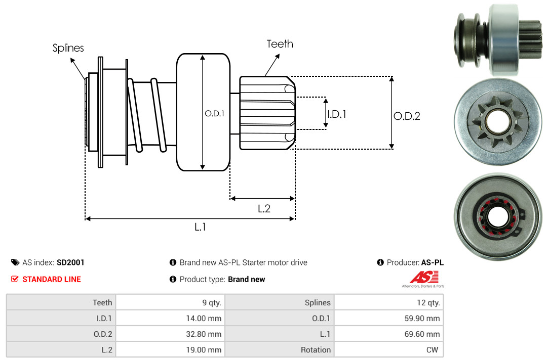Freewheel Gear, starter - SD2001 AS-PL