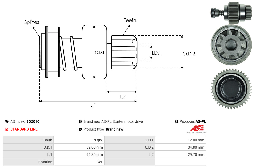 Freewheel Gear, starter - SD2010 AS-PL