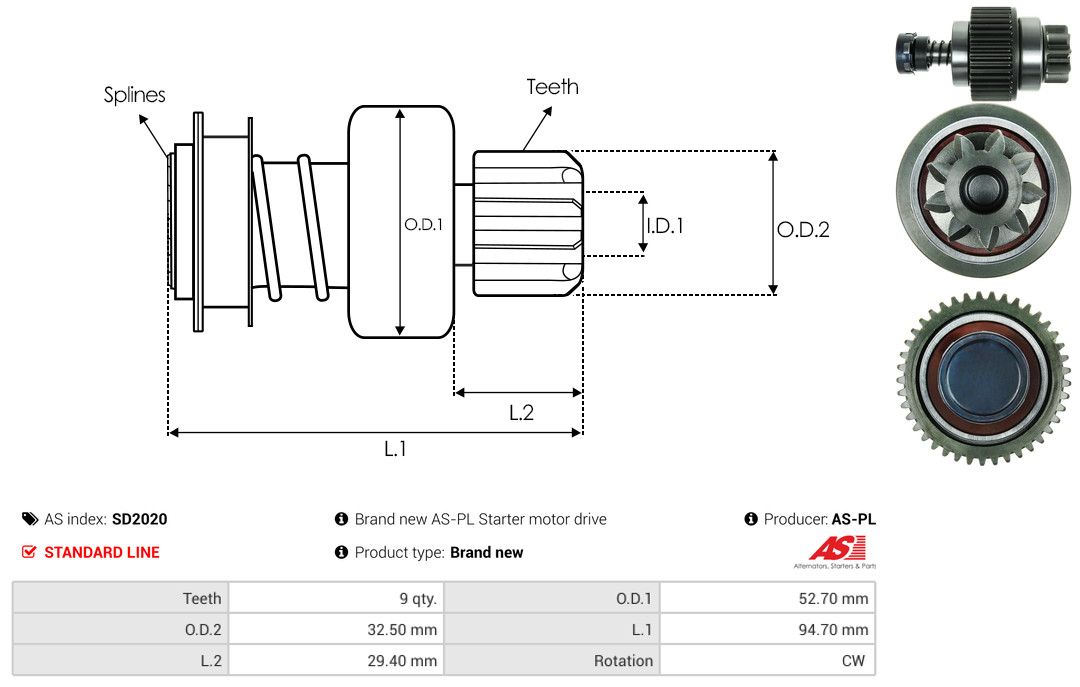 Freewheel Gear, starter - SD2020 AS-PL