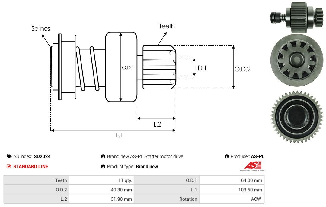 Freewheel Gear, starter - SD2024 AS-PL