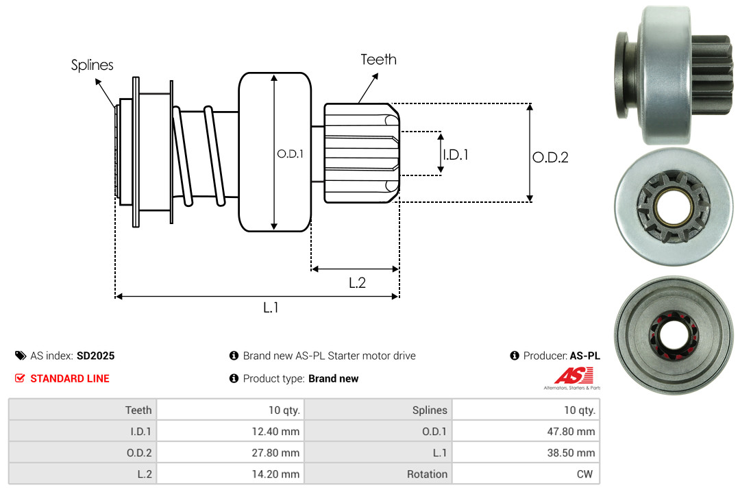 Freewheel Gear, starter - SD2025 AS-PL