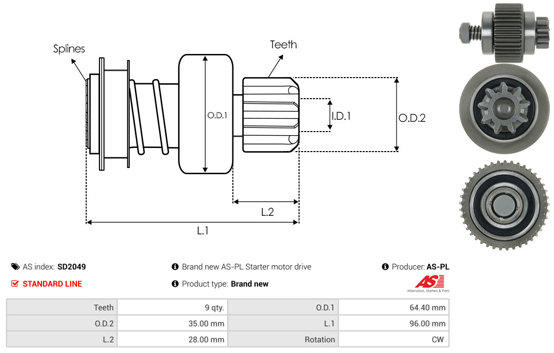 Freewheel Gear, starter - SD2049 AS-PL