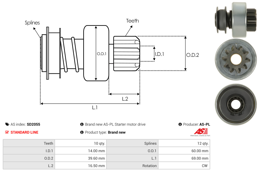 Freewheel Gear, starter - SD2055 AS-PL