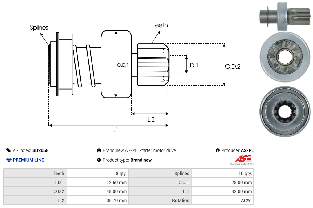 Freewheel Gear, starter - SD2058 AS-PL