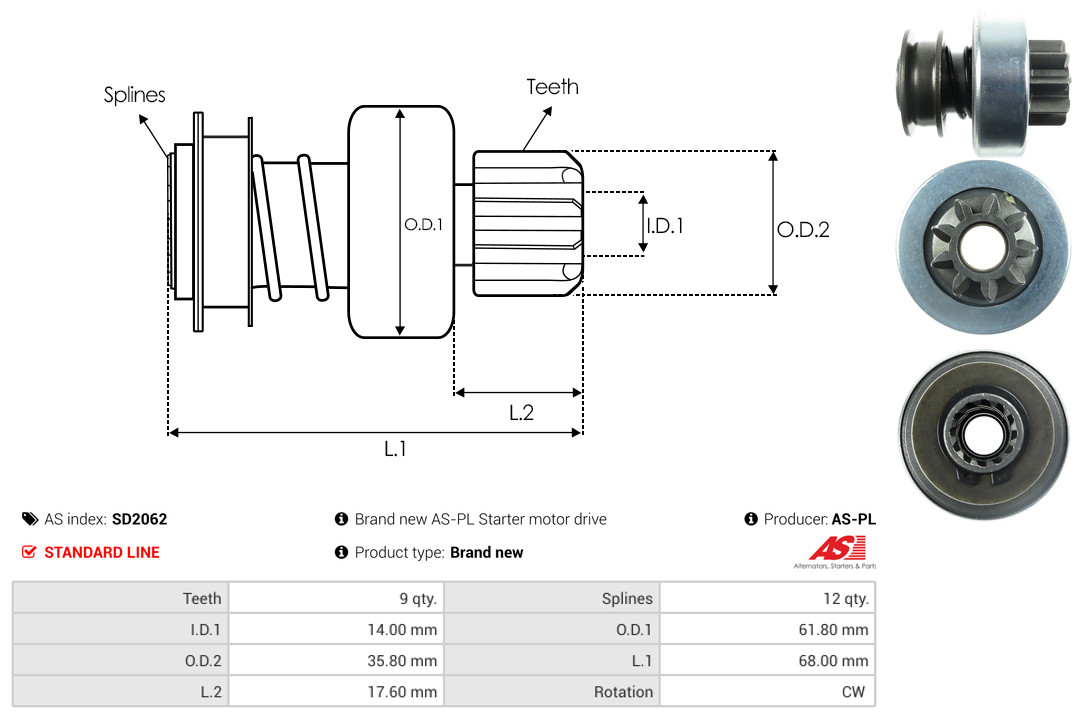 Freewheel Gear, starter - SD2062 AS-PL