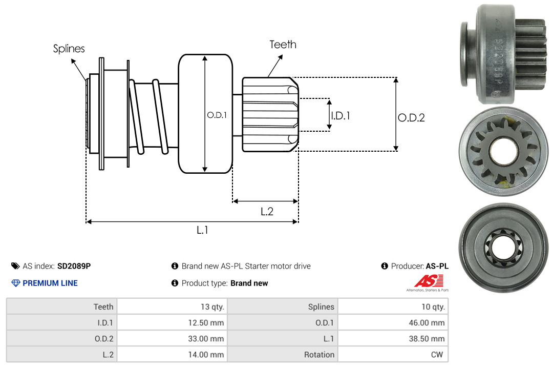 Freewheel Gear, starter - SD2089P AS-PL