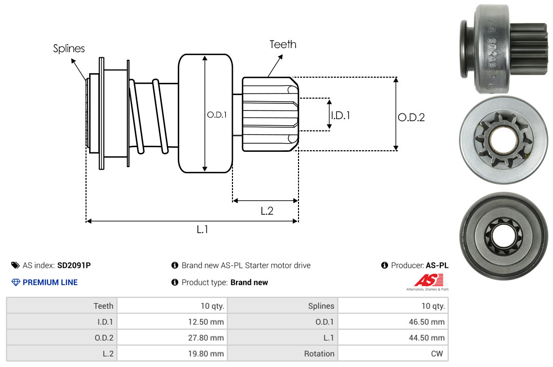 Freewheel Gear, starter - SD2091P AS-PL