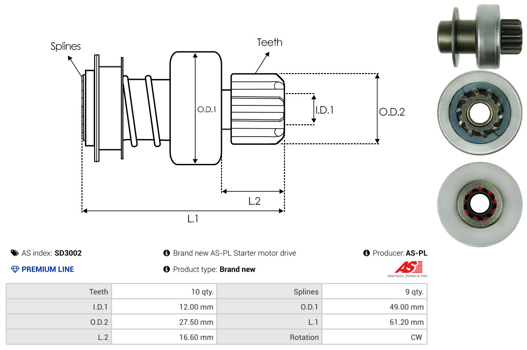 Freewheel Gear, starter - SD3002 AS-PL