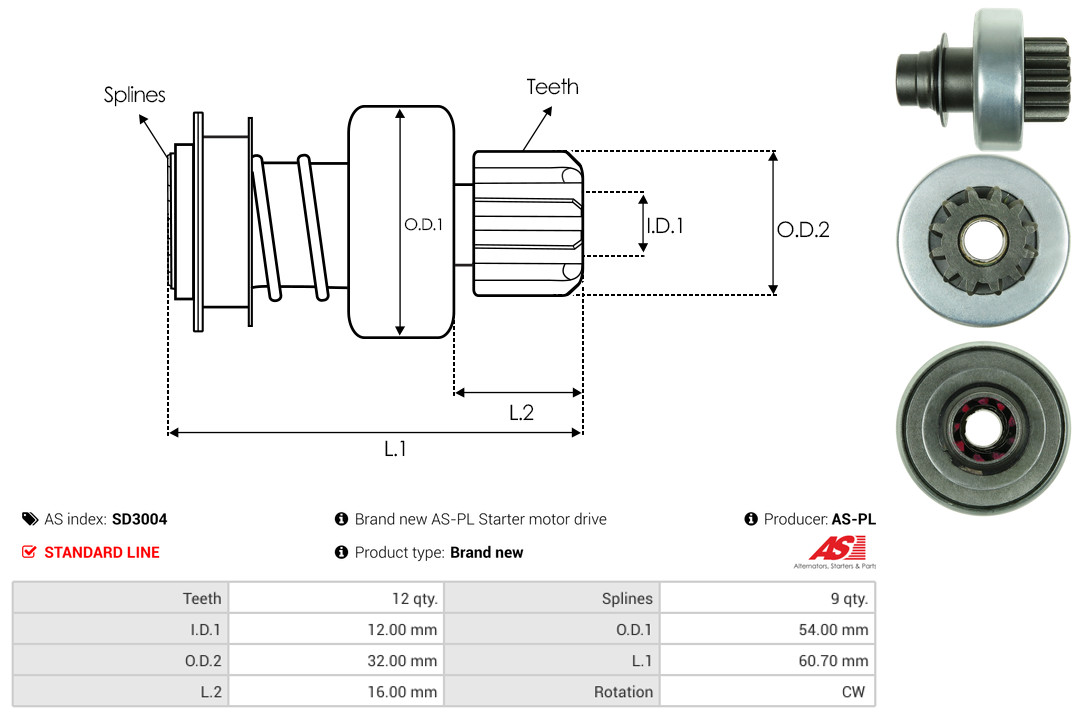 Freewheel Gear, starter - SD3004 AS-PL
