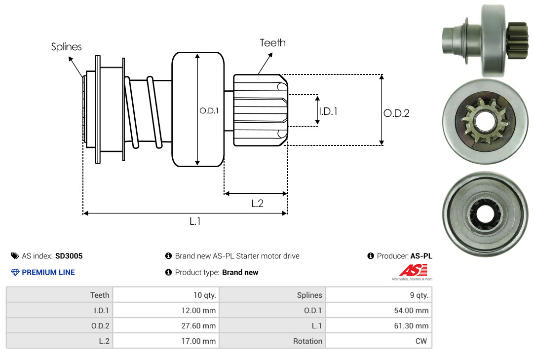 Freewheel Gear, starter - SD3005 AS-PL