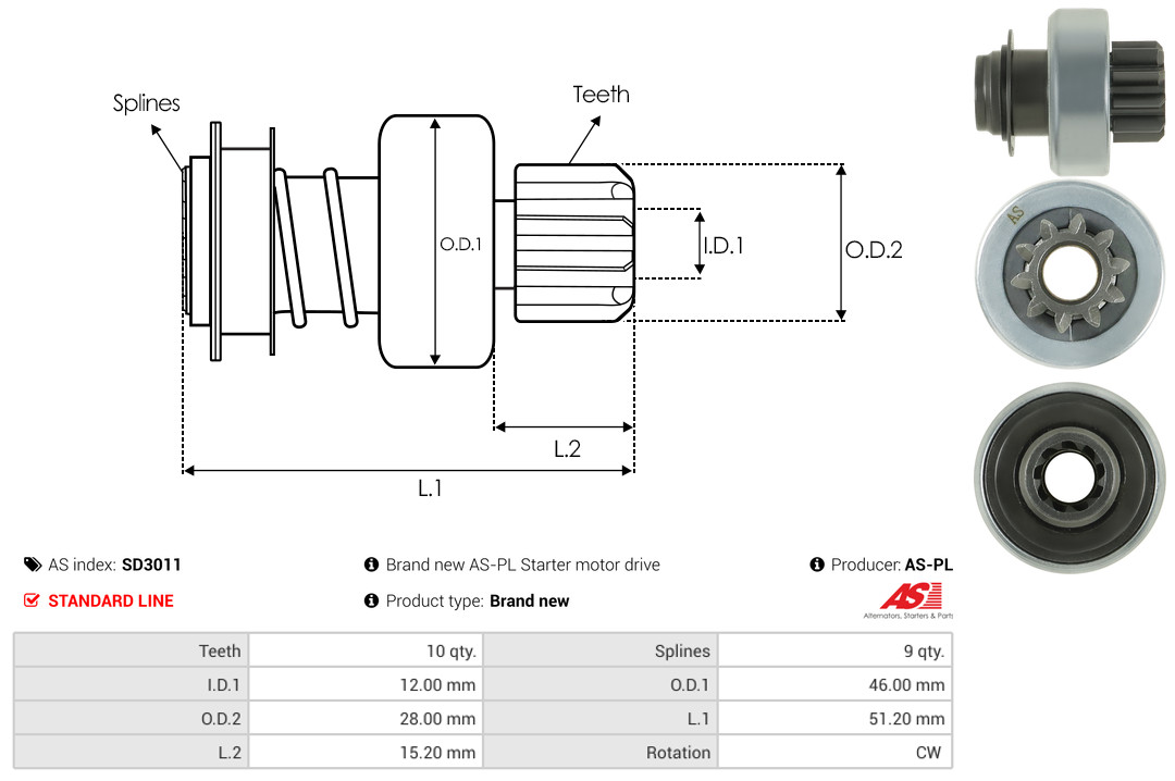 Freewheel Gear, starter - SD3011 AS-PL