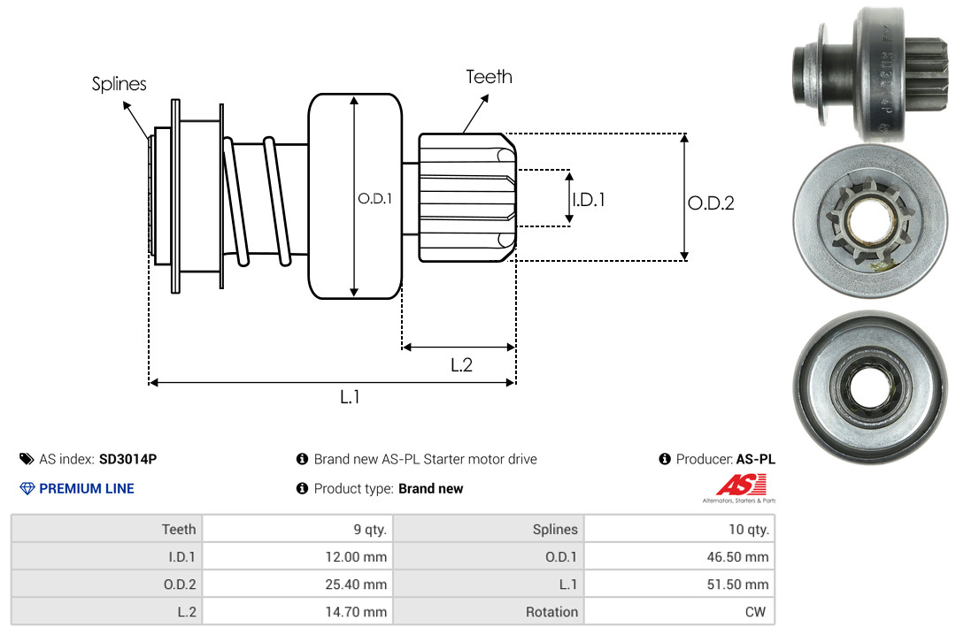 Freewheel Gear, starter - SD3014P AS-PL