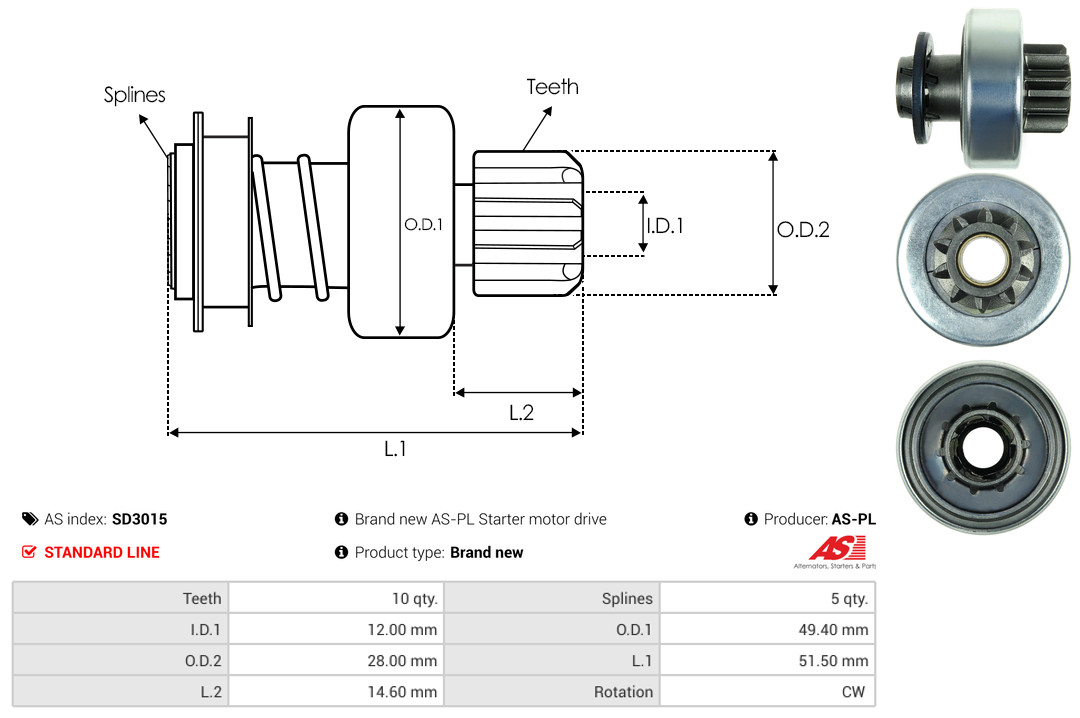 Freewheel Gear, starter - SD3015 AS-PL