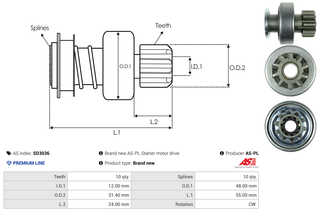 Freewheel Gear, starter - SD3036 AS-PL
