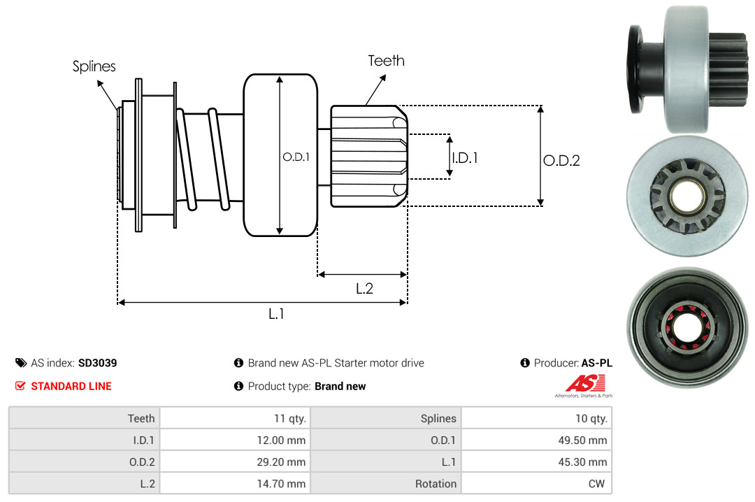 Freewheel Gear, starter - SD3039 AS-PL