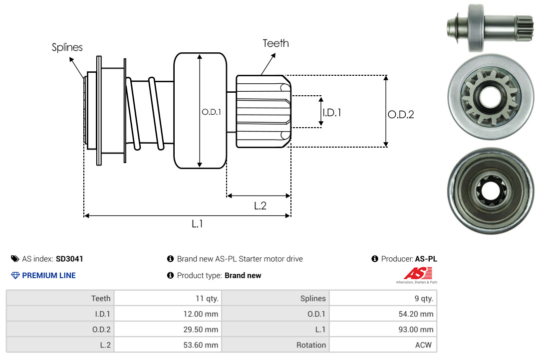 Freewheel Gear, starter - SD3041 AS-PL