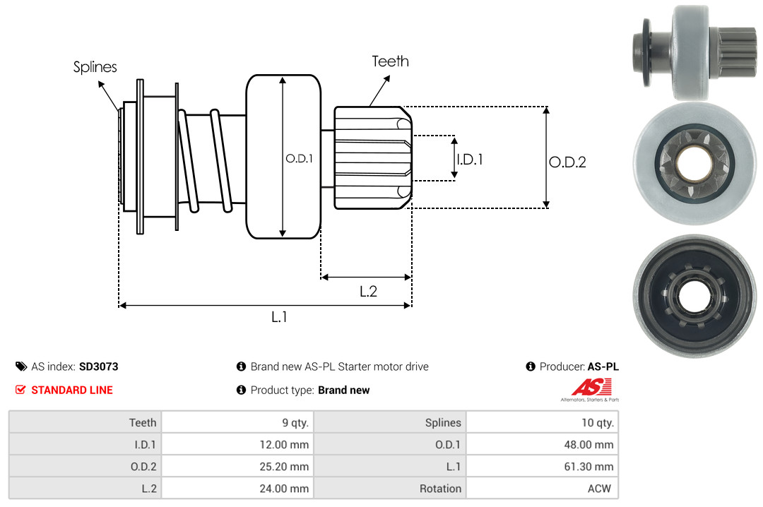 Freewheel Gear, starter - SD3073 AS-PL