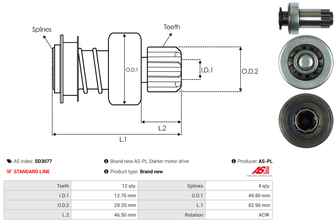 Freewheel Gear, starter - SD3077 AS-PL