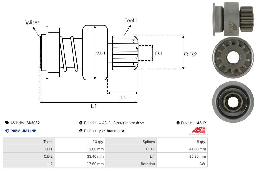 Freewheel Gear, starter - SD3082 AS-PL
