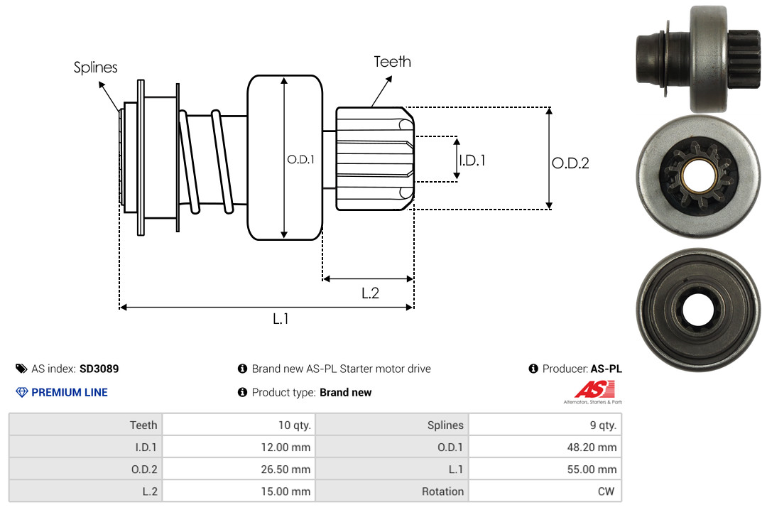 Freewheel Gear, starter - SD3089 AS-PL