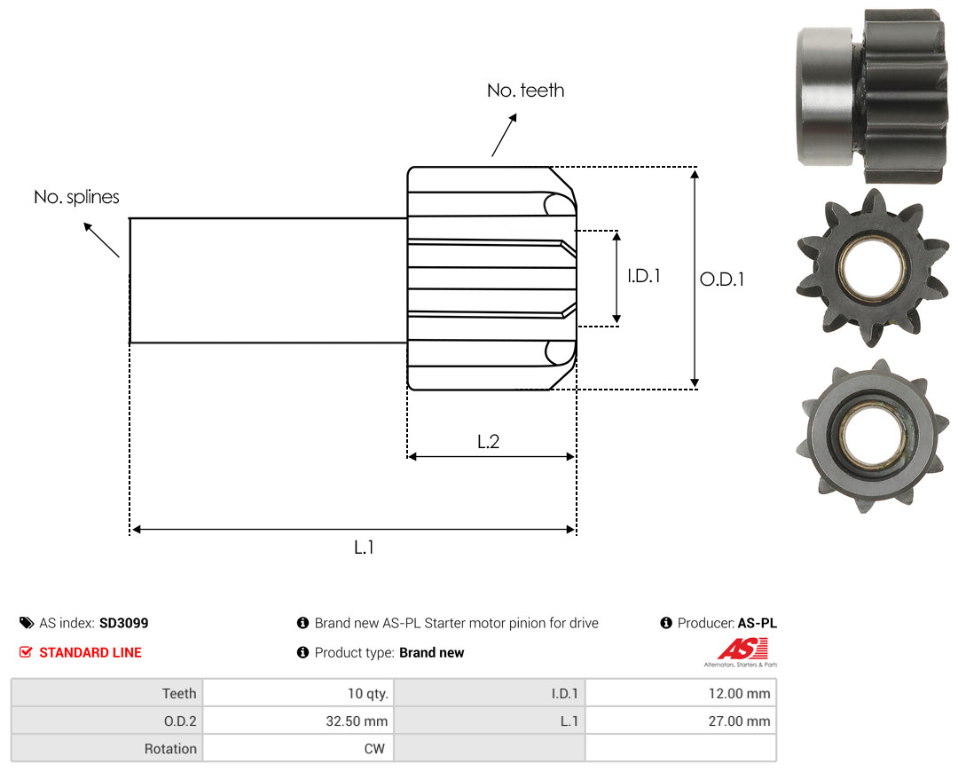 Freewheel Gear, starter - SD3099 AS-PL