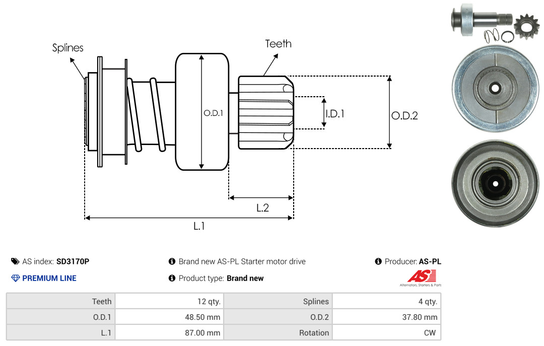 Freewheel Gear, starter - SD3170P AS-PL