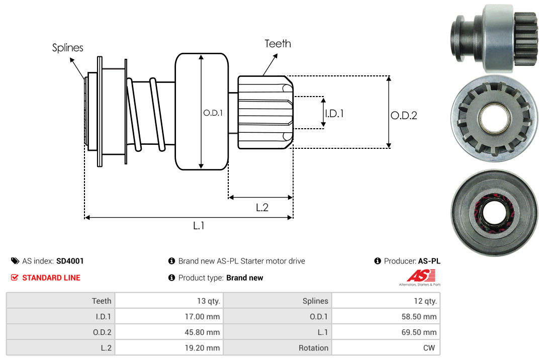 Freewheel Gear, starter - SD4001 AS-PL