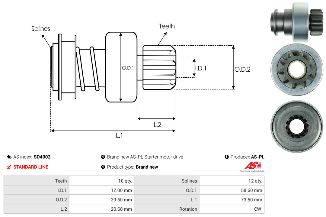 Freewheel Gear, starter - SD4002 AS-PL