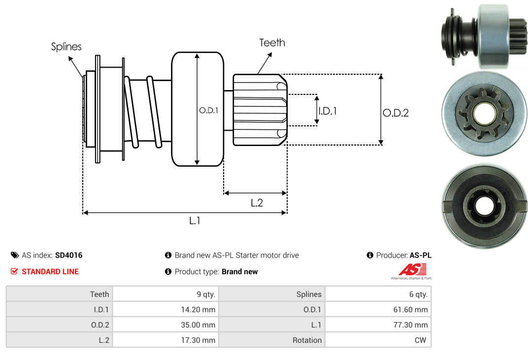 Freewheel Gear, starter - SD4016 AS-PL