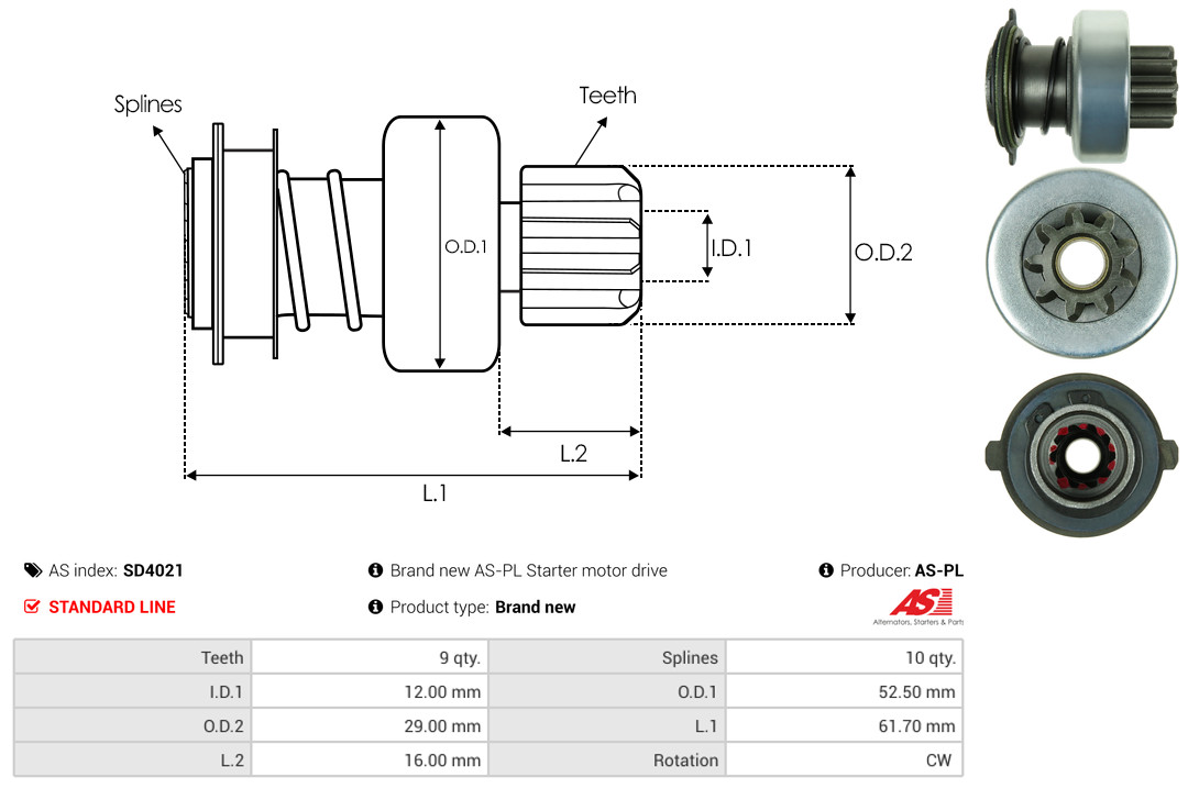 Freewheel Gear, starter - SD4021 AS-PL