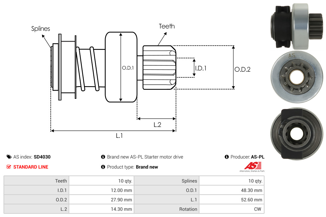 Freewheel Gear, starter - SD4030 AS-PL