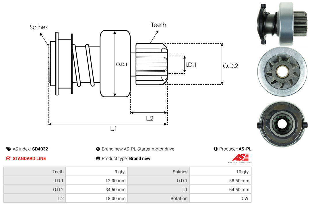 Freewheel Gear, starter - SD4032 AS-PL