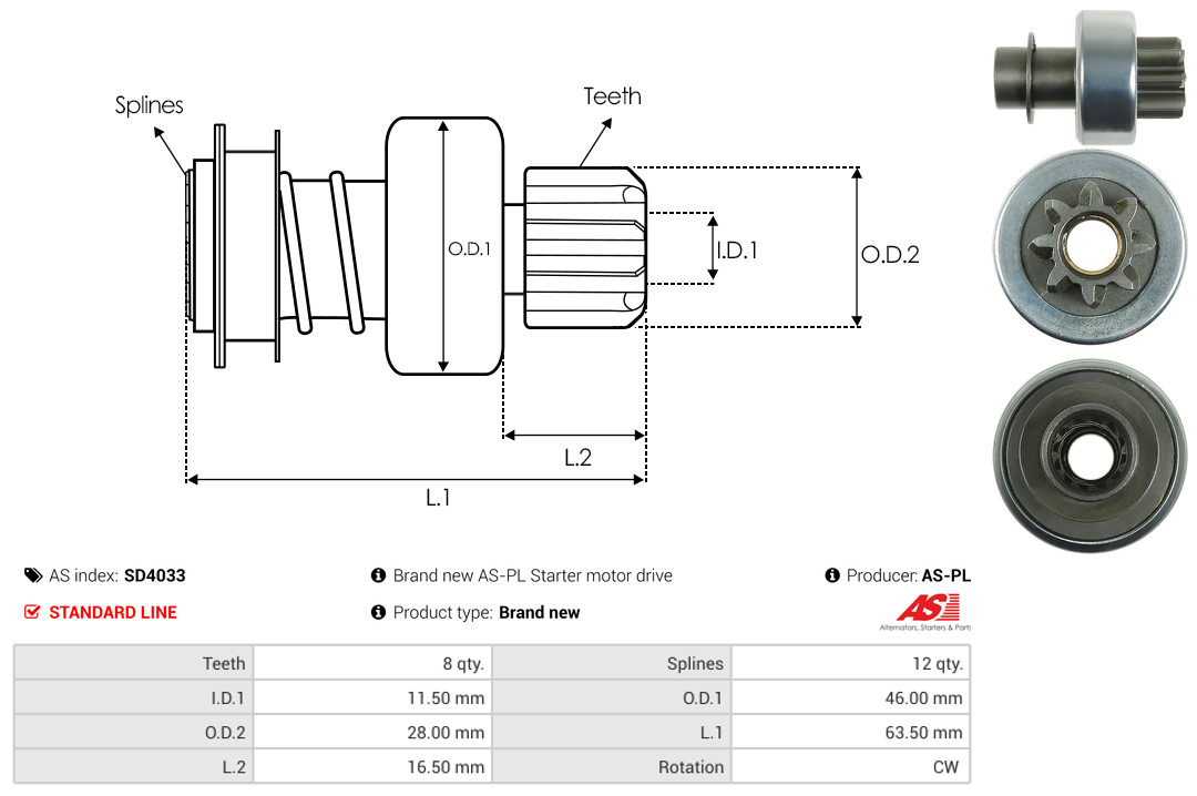 Freewheel Gear, starter - SD4033 AS-PL