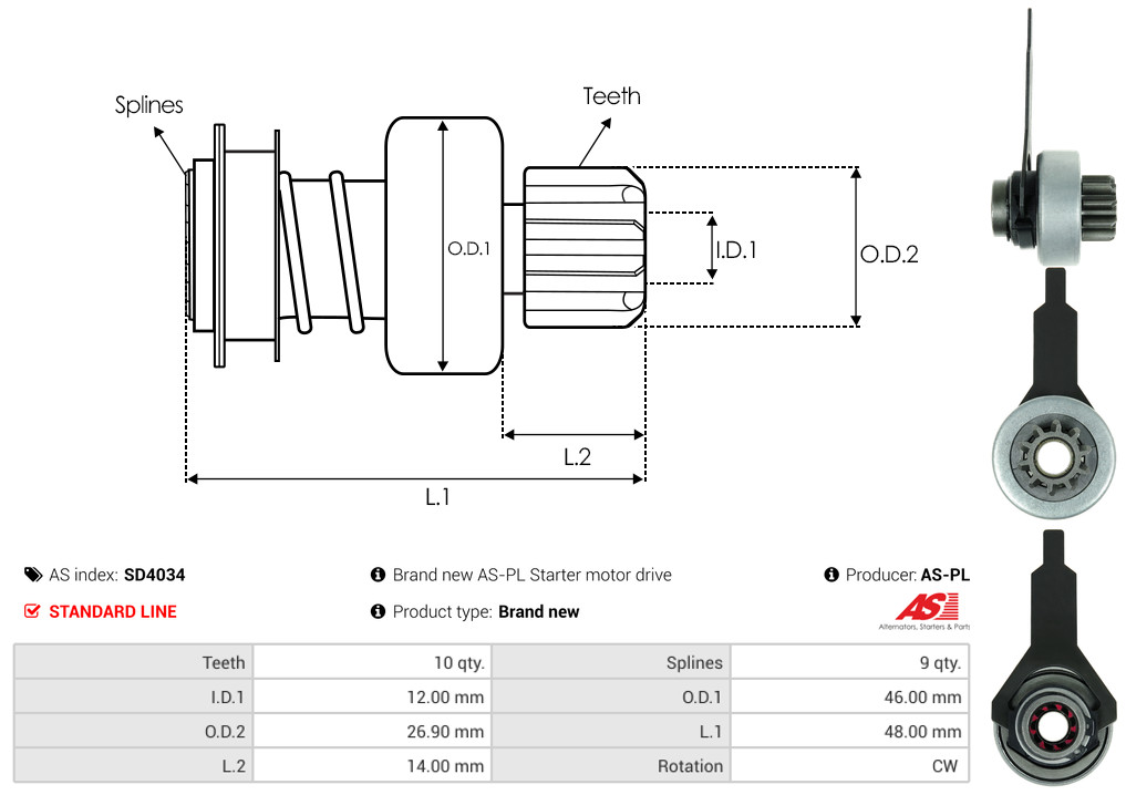 Freewheel Gear, starter - SD4034 AS-PL