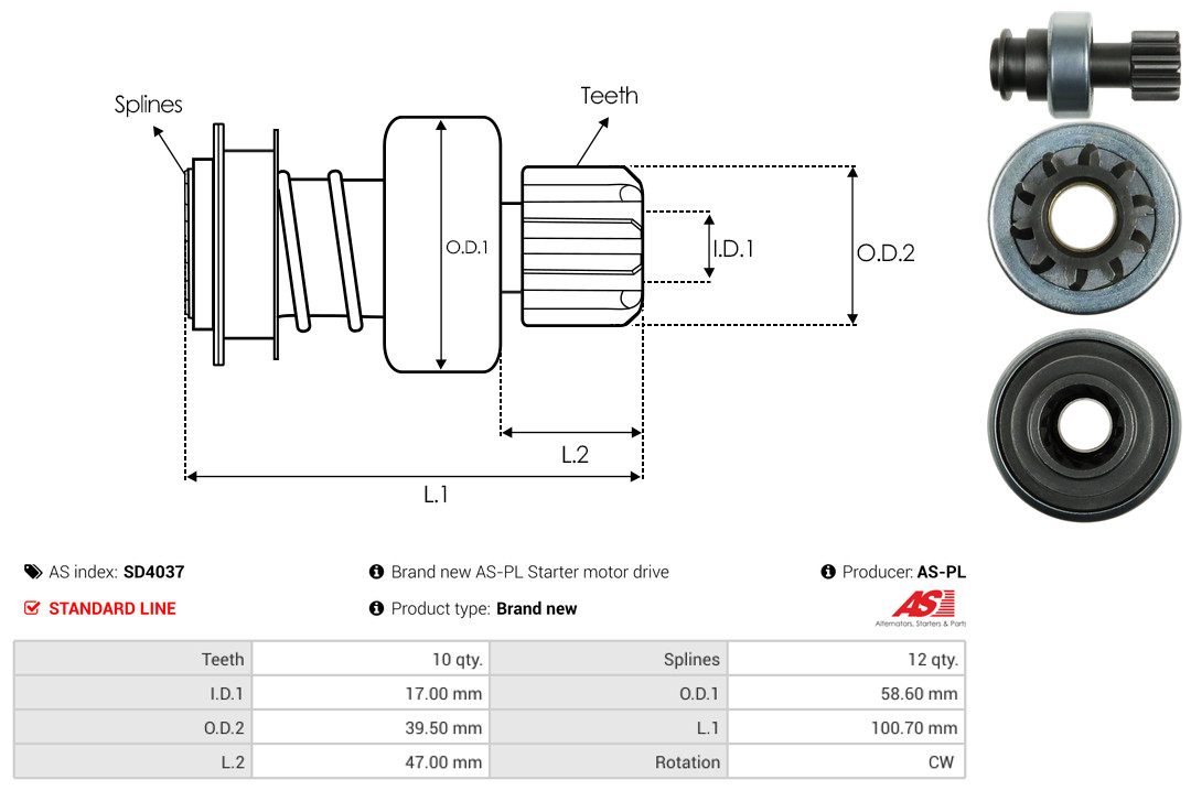 Freewheel Gear, starter - SD4037 AS-PL