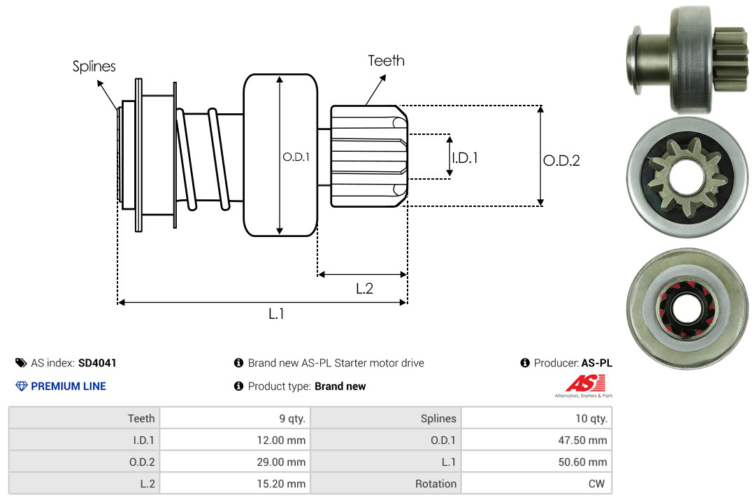 Freewheel Gear, starter - SD4041 AS-PL
