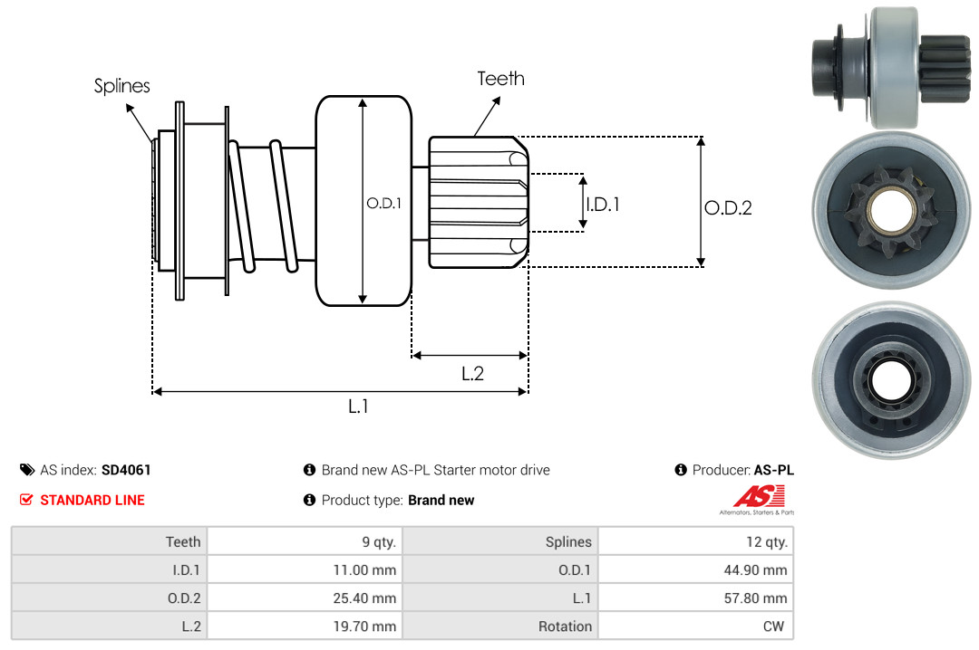 Freewheel Gear, starter - SD4061 AS-PL