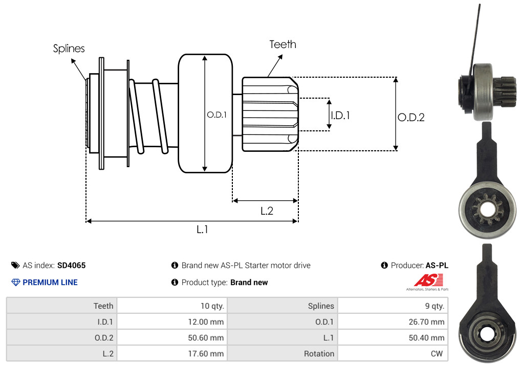 Freewheel Gear, starter - SD4065 AS-PL