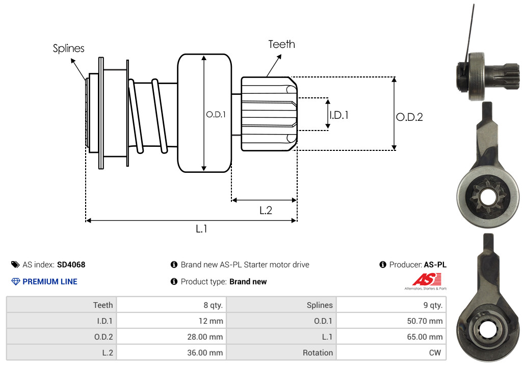 Freewheel Gear, starter - SD4068 AS-PL