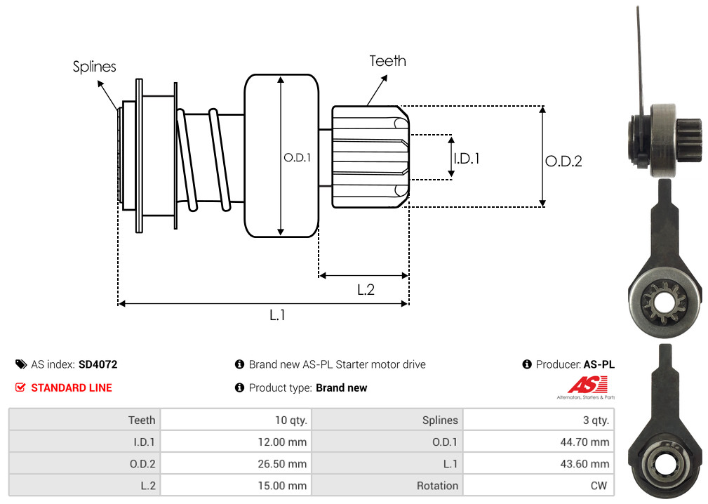 Freewheel Gear, starter - SD4072 AS-PL