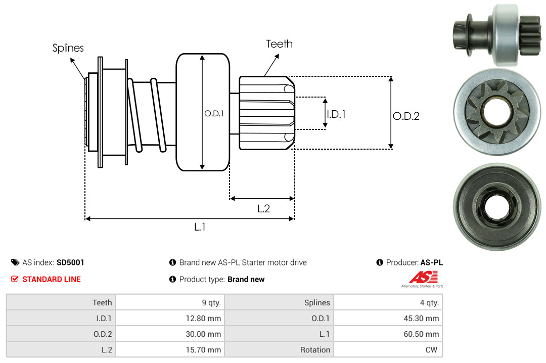 Freewheel Gear, starter - SD5001 AS-PL
