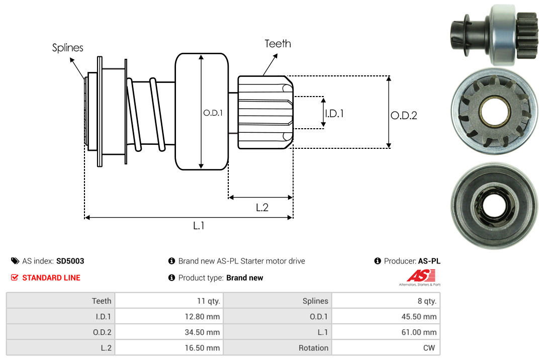 Freewheel Gear, starter - SD5003 AS-PL