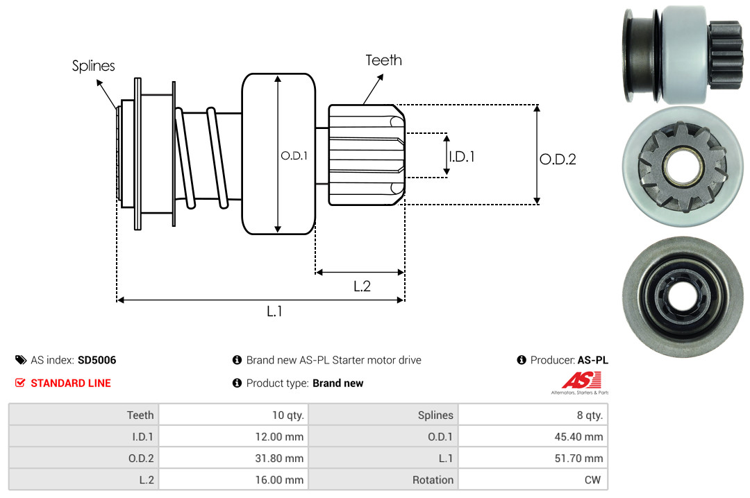 Freewheel Gear, starter - SD5006 AS-PL